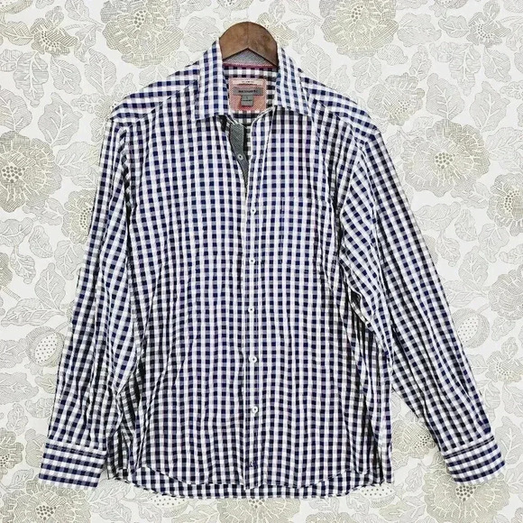Johnston & Murphy Tailored Fit Button down Long sleeve Dress Shirt men's L Plaid - Picture 1 of 8